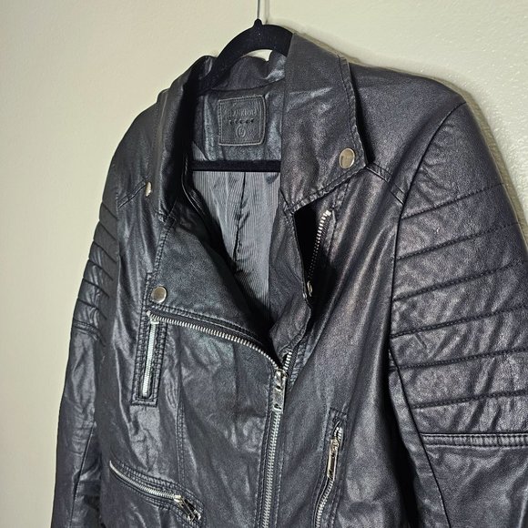Blank NYC Revolve Size Large Black Faux Leather Moto Biker Jacket Zipper Pockets - Picture 5 of 12
